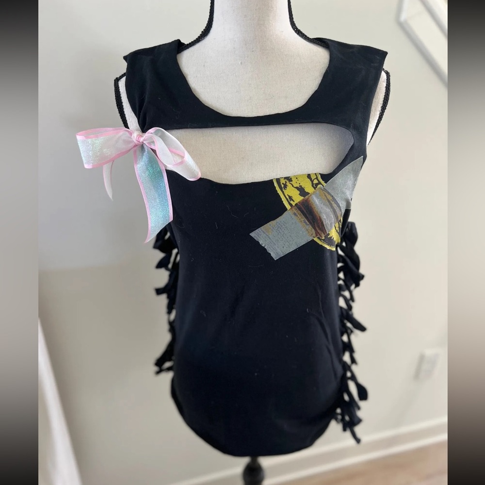 36.  Upcycled John Michel Basquiat Banana Cutout Shirt Dress with Bow